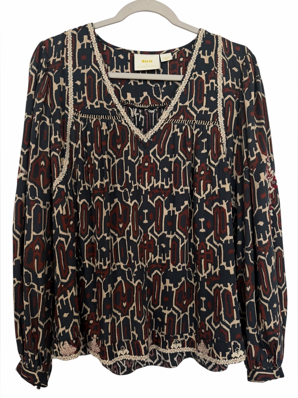 Maeve By Anthropologie Veda Embroidered Blouse Top Fall Lightweight Size Medium